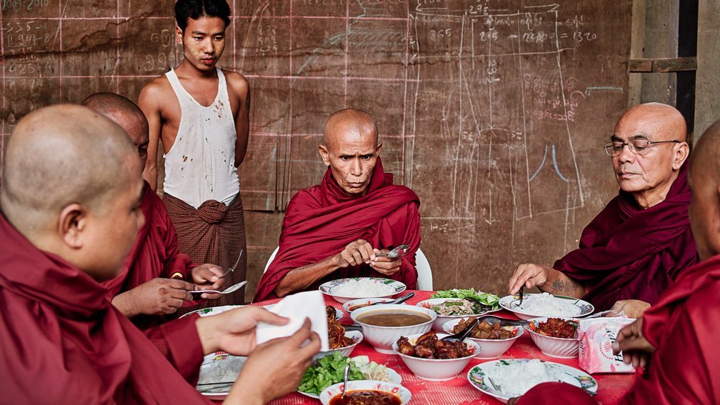 Burma, Mandalay, Monks' luncheon, 2010